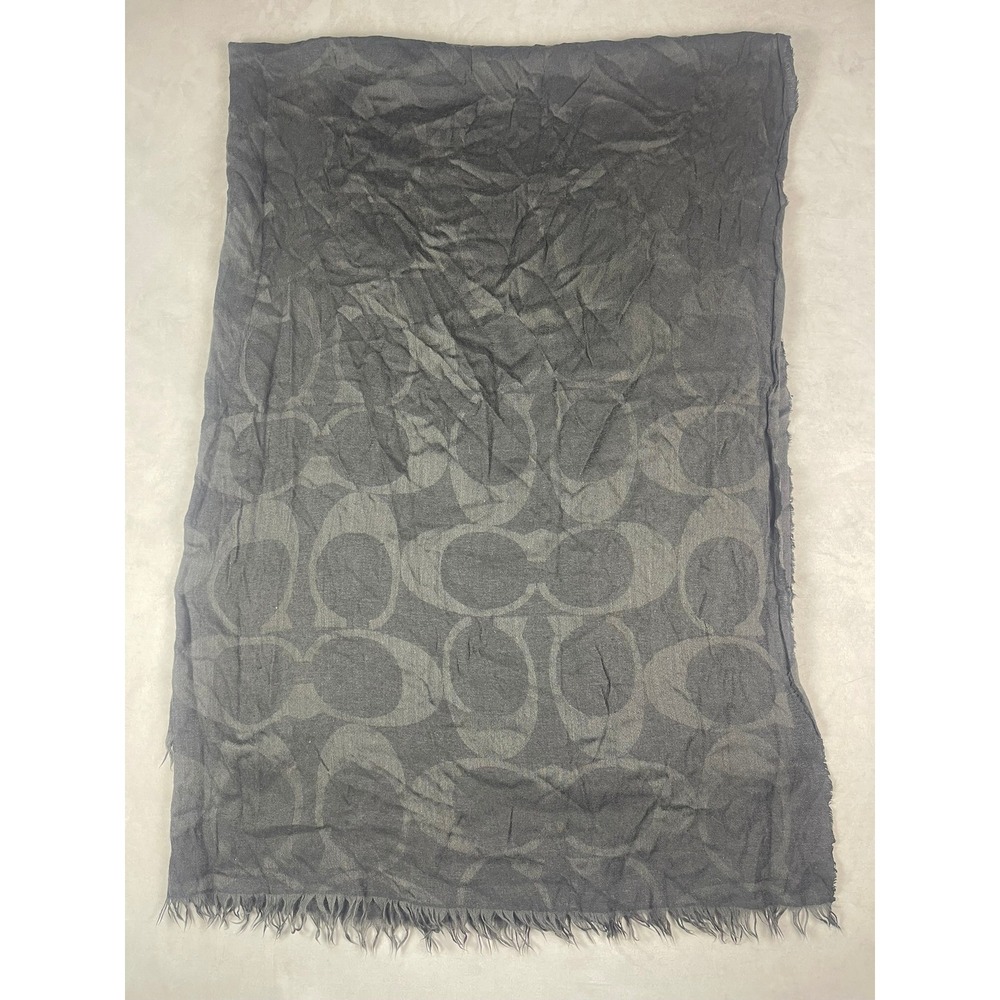 Coach Signature C Monogram Scarf Oversized Wrap Charcoal Grey 64x48 Fringe